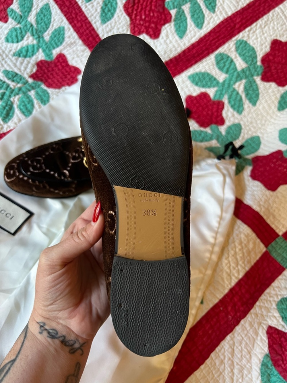 Gucci Jordaan Velvet Monogram Slip-On Horse-bit Loafers 38.5/8 - Picture 6 of 9